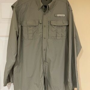 Field Stream Men's XL Button Up Long Sleeve Vented Sport Fishing Shirt Green